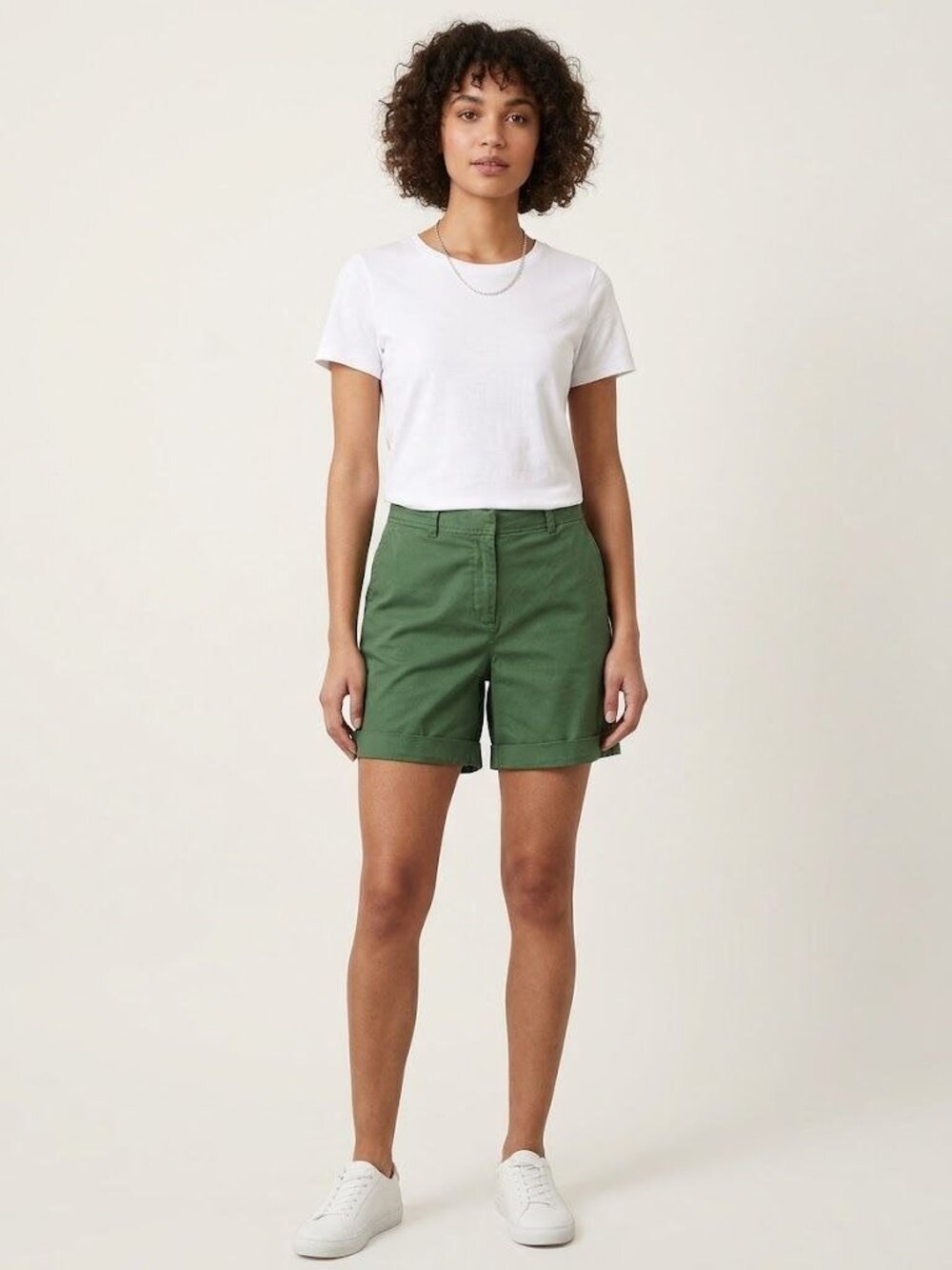Christopher & Banks Womens Shorts Size 14 Green Cotton Chino Cuffed High Rise